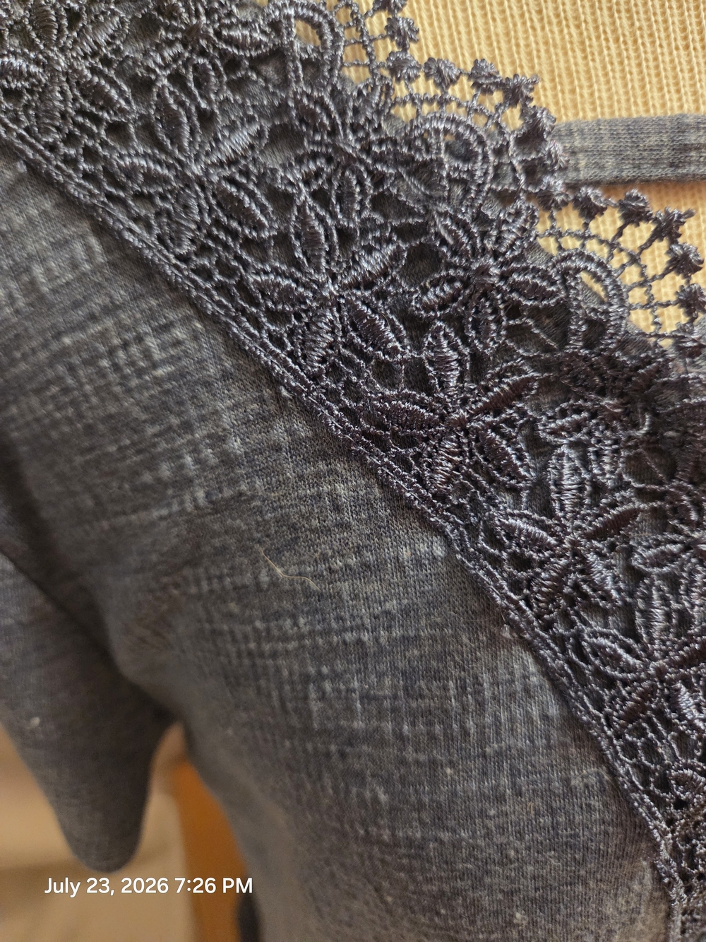 Cable & Gauge Dark Gray Lace-Trim Crisscross V-Neck Short Sleeve Top - Picture 3 of 5